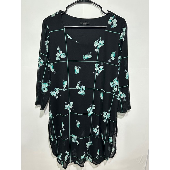 Alfani Tops - Alfani Tunic Top Womens L Black Floral Mesh Sheer 3/4 Sleeve cover up Modest
